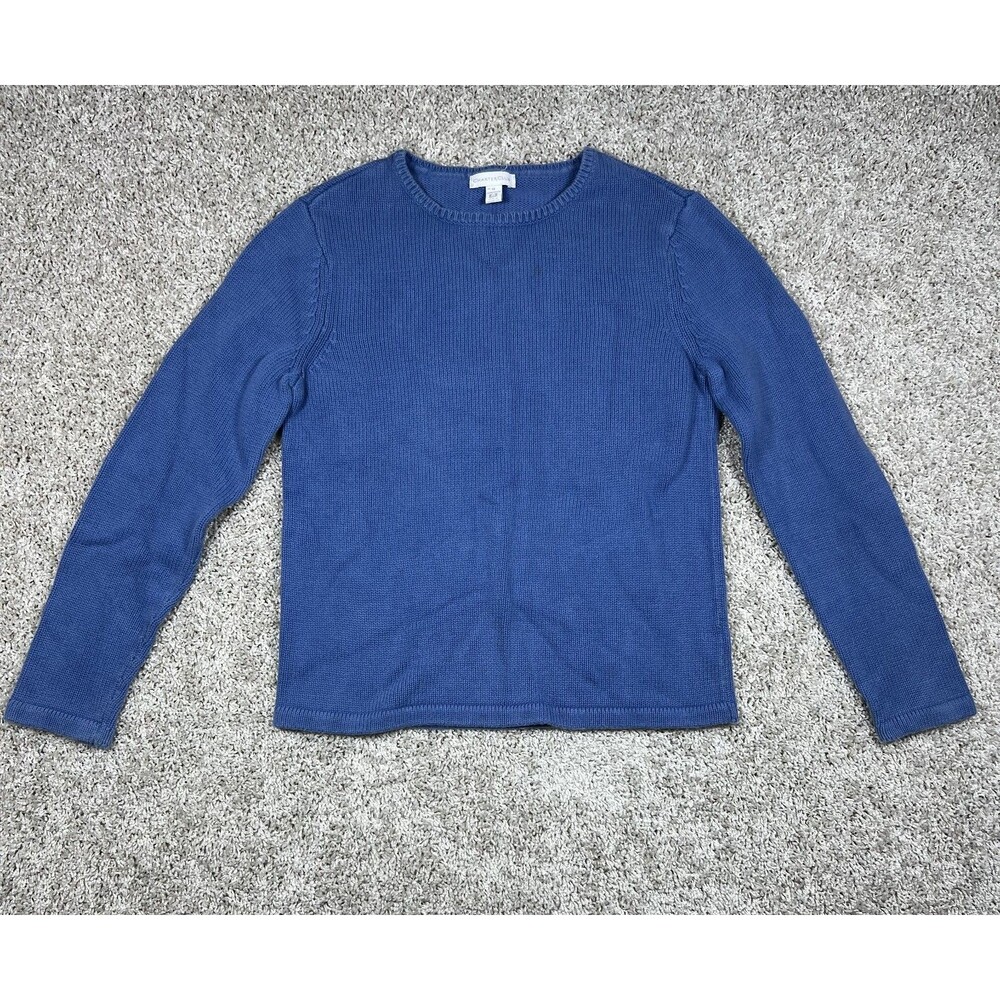 Charter Club Blue Knit Sweater Womens Medium Crewneck Long Sleeve Classic Pullov